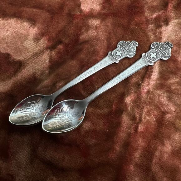 Vintage Pair of Rolex Interlaken Switzerland Bucherer Tea Spoons Souvenir - Picture 1 of 10